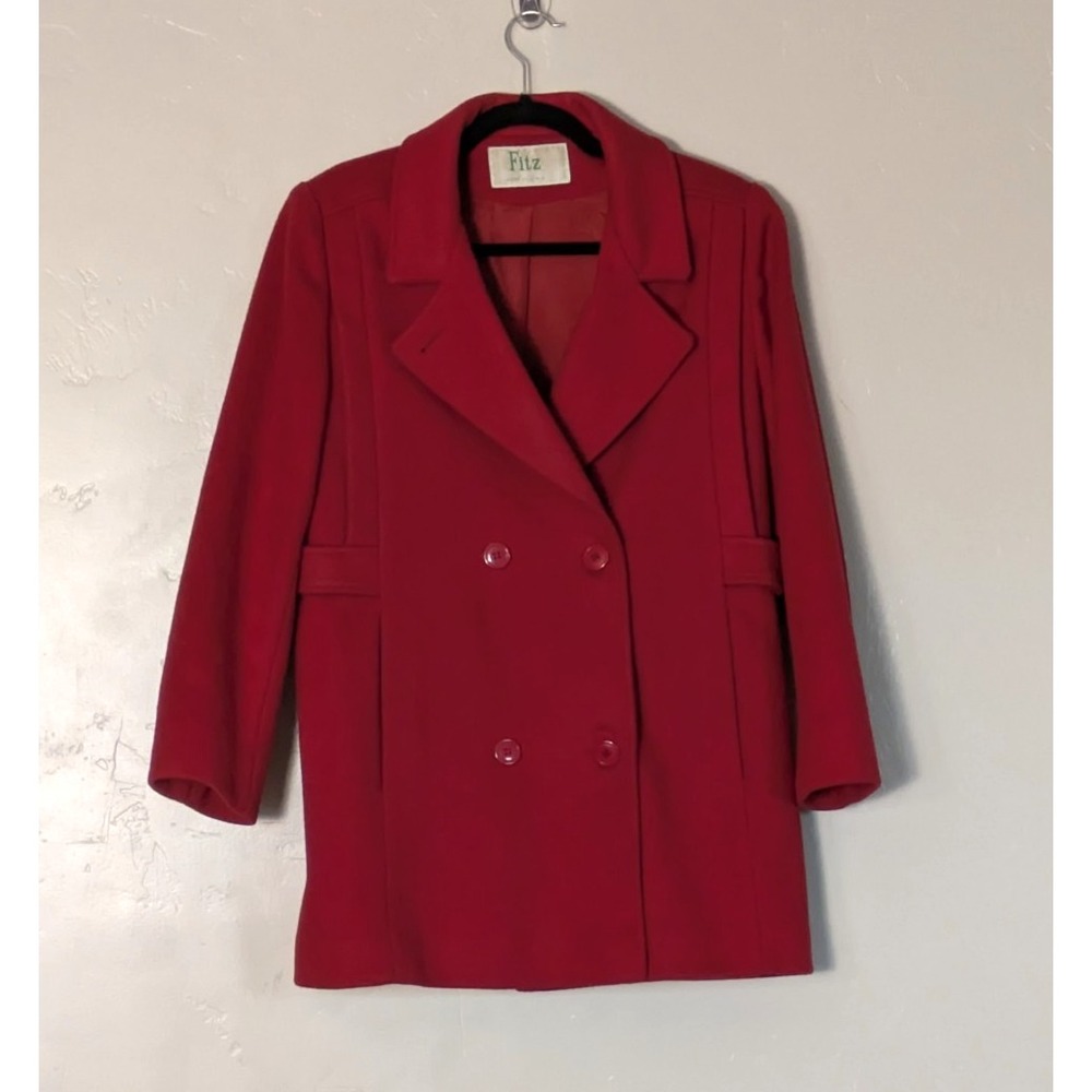 Fitz Vintage Red Wool Blazer Jacket Size 8 Double‎ Breasted USA Made